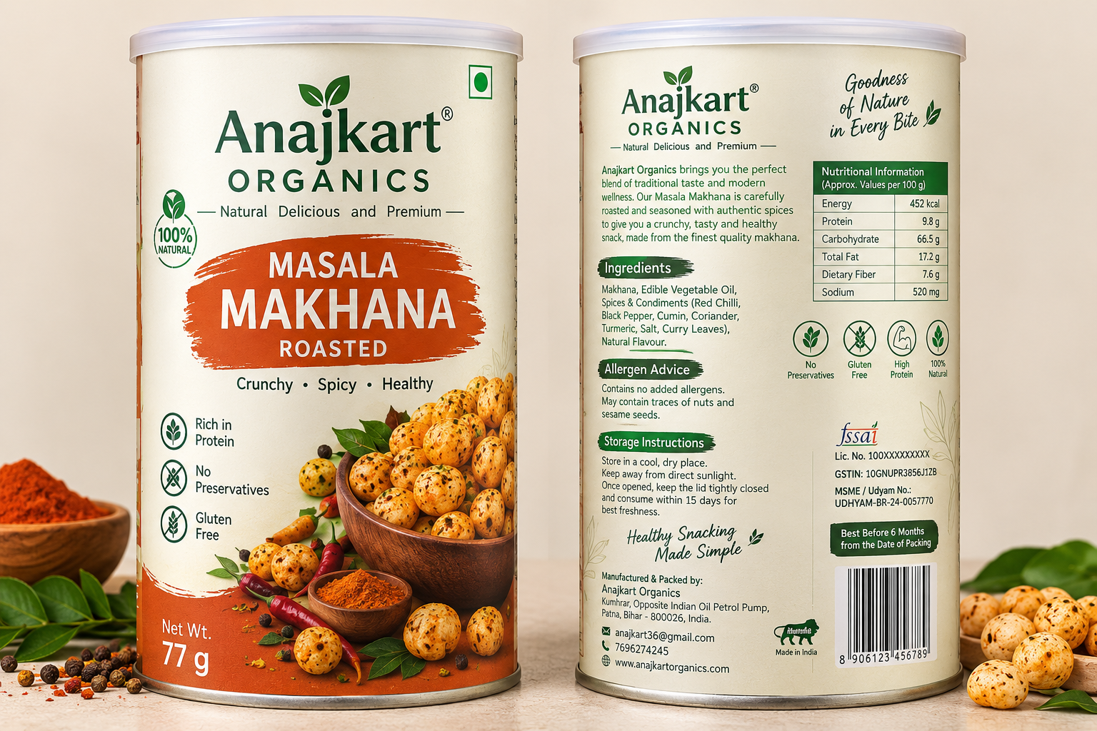 Roasted flavored masala makhana cans